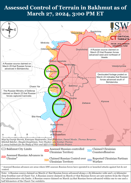 Россияне пытаются продвигаться к Часовому Яру: карты ISW
Россияне пытаются продвигаться к Часовому Яру: карты ISW