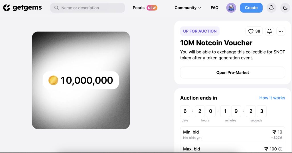 Продать Notcoin и купить теперь можно выпустив ваучер NFT на GetGems