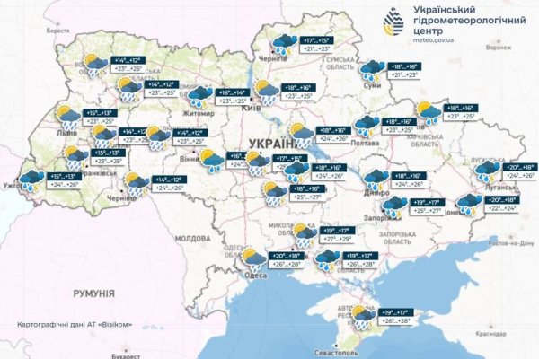 Завтра в Україні до +26, подекуди дощі та грози
                                