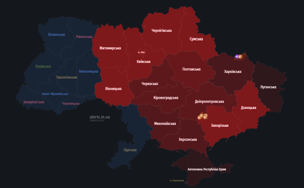 В большинстве областей Украины тревога из-за угрозы пусков ракет
В большинстве областей Украины тревога из-за угрозы пусков ракет