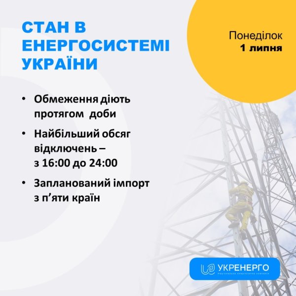 У понеділок увечері обмежень електрики буде більше - Укренерго У понеділок увечері обмежень електрики буде більше - Укренерго