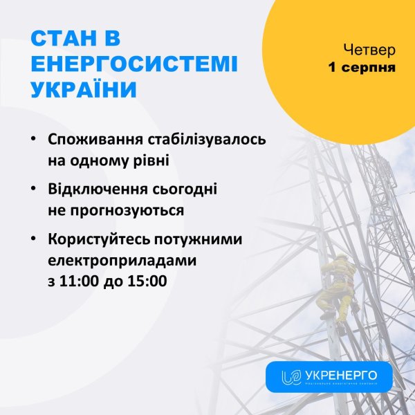 Потребление электроэнергии в Украине стабилизировалось: планируют ли на сегодня отключения
Потребление электроэнергии в Украине стабилизировалось: планируют ли на сегодня отключения