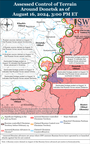 Оккупанты продвинулись под Часовым Яром, Торецком и Покровском: карты ISW
Оккупанты продвинулись под Часовым Яром, Торецком и Покровском: карты ISW