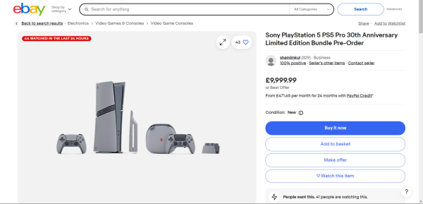 Лимитированную PlayStation 5 Pro разобрали за минуты. На Ebay консоли перепродают свыше $13 000
Лимитированную PlayStation 5 Pro разобрали за минуты. На Ebay консоли перепродают свыше $13 000