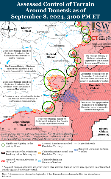 Войска РФ продвинулись в районе Часова Яра и Торецка, больше успехов нет: карты ISW
Войска РФ продвинулись в районе Часова Яра и Торецка, больше успехов нет: карты ISW