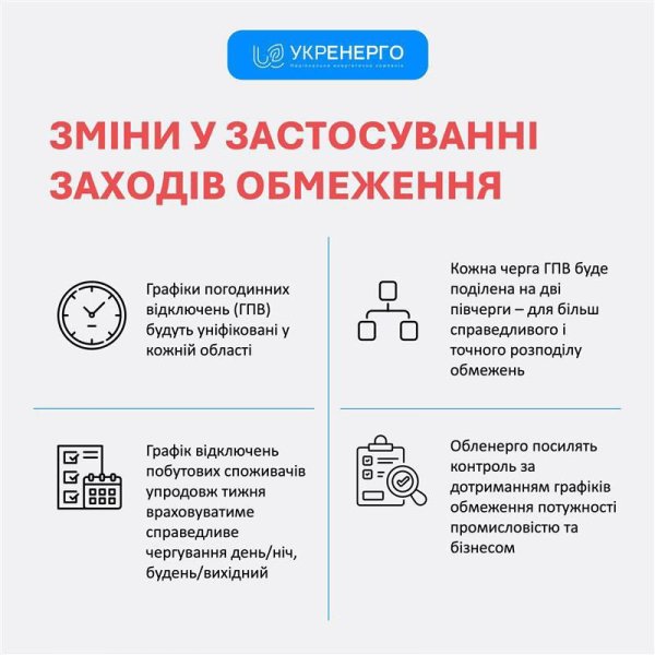 Облэнерго начали составлять графики отключений света по новым правилам
Облэнерго начали составлять графики отключений света по новым правилам
