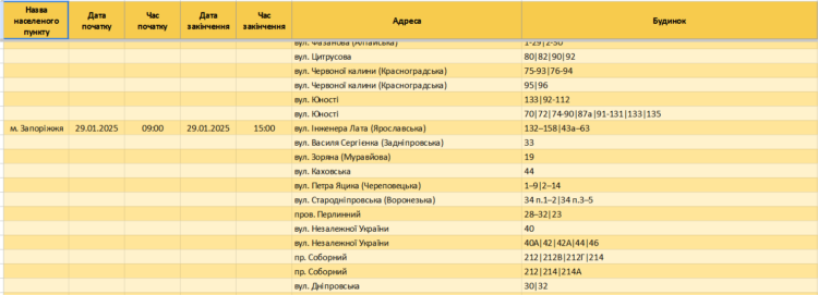 Що відомо про графіки відключення світла у Запоріжжі та області 29 січня