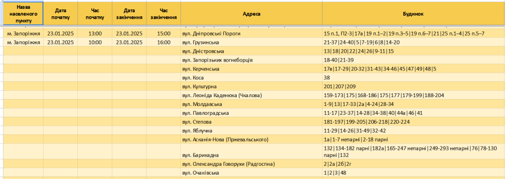 За якими адресами у Запоріжжі та Запорізькій області не буде світла 23 січня: оновлені графіки відключень