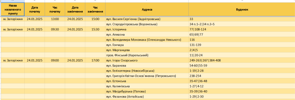 Що відомо про графіки відключення світла у Запоріжжі та Запорізькій області 24 січня
