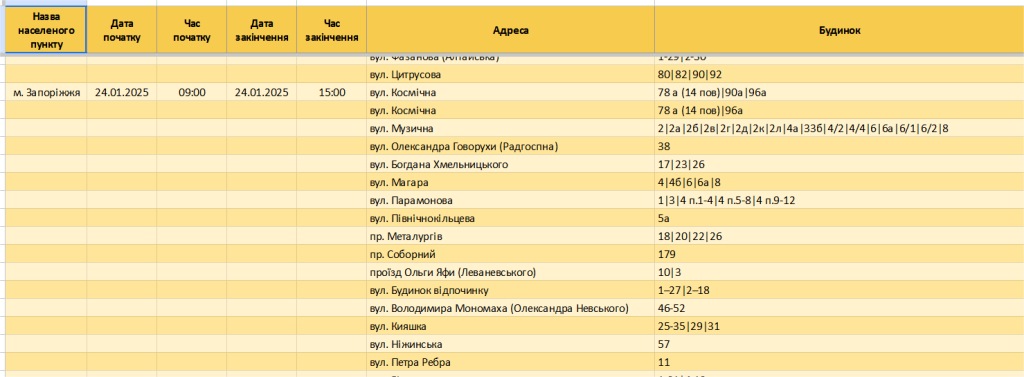 Що відомо про графіки відключення світла у Запоріжжі та Запорізькій області 24 січня