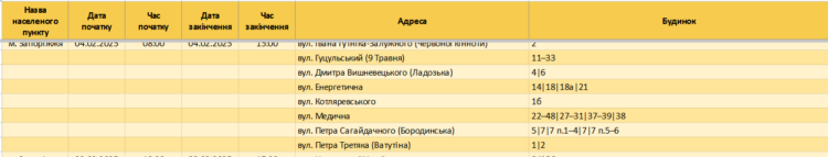 Якими будуть графіки відключення світла у Запоріжжі 4 лютого