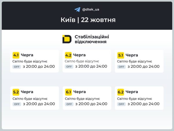 Обнародованы графики отключения света в Киеве и области