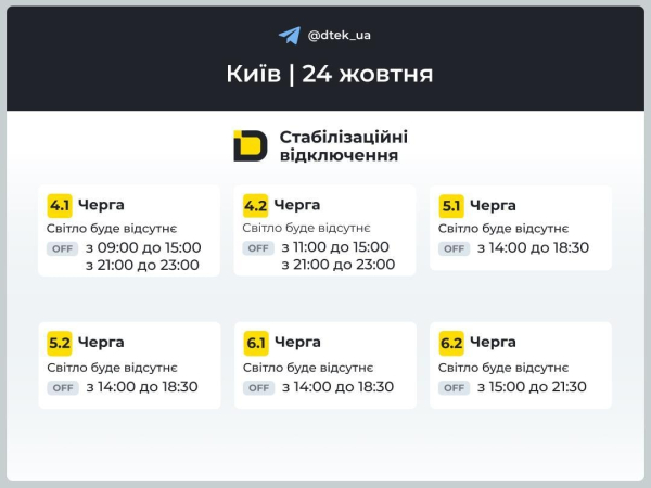 Відключення триватимуть: у кого вимикатимуть світло 24 жовтня