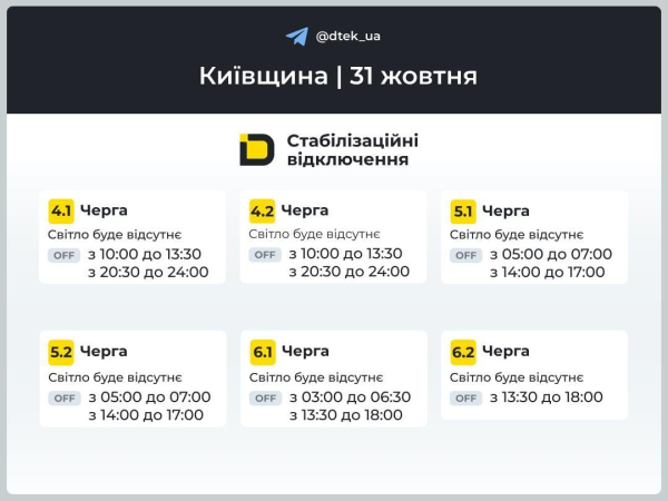 31 жовтня графіки відключень світла діятимуть усю добу: в "Укренерго" розповіли деталі