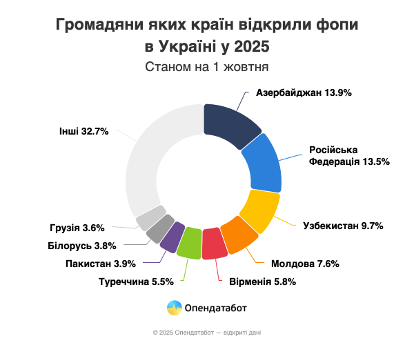 1,6 тысячи ФОП открыли иностранцы в Украине в этом году — Опендатабот