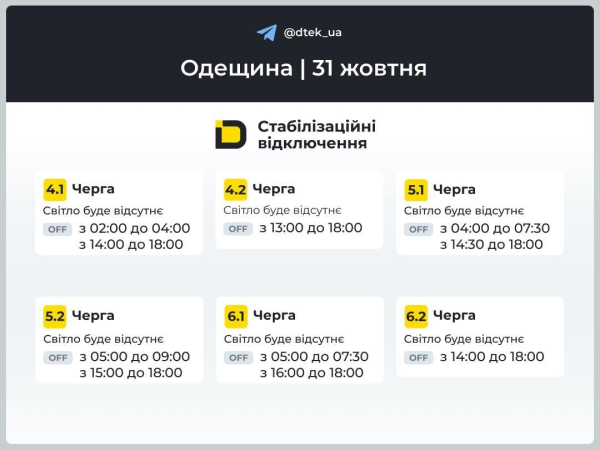31 жовтня графіки відключень світла діятимуть усю добу: в "Укренерго" розповіли деталі
