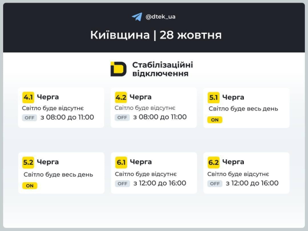 В Україні завтра відключатимуть світло: коли і кому не пощастить