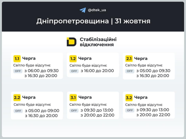 31 жовтня графіки відключень світла діятимуть усю добу: в "Укренерго" розповіли деталі