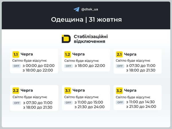 31 жовтня графіки відключень світла діятимуть усю добу: в "Укренерго" розповіли деталі