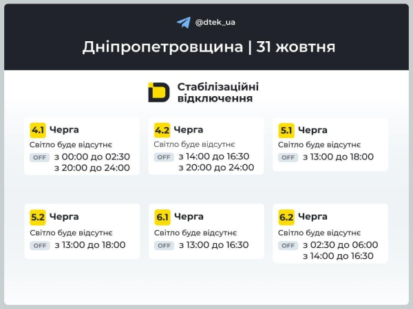 31 жовтня графіки відключень світла діятимуть усю добу: в "Укренерго" розповіли деталі