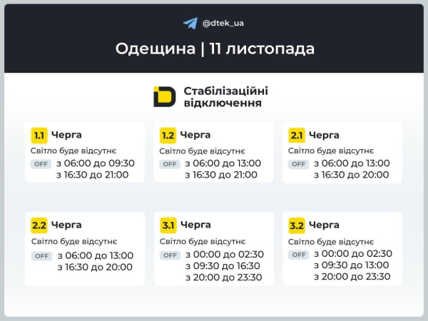 У вівторок в Україні знову діятимуть графіки: коли вимикатимуть світло 11 листопада