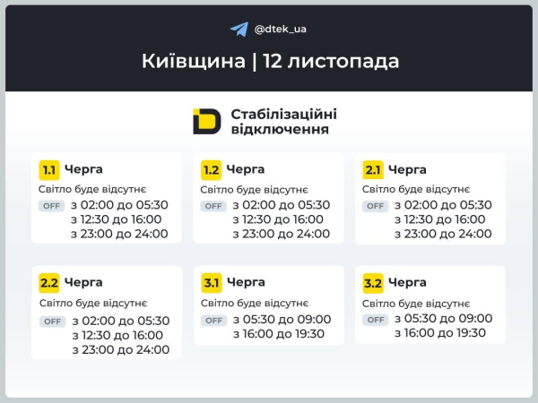 У середу в Україні продовжать діяти графіки: як вимикатимуть світло 12 листопада