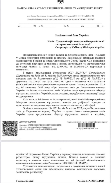 НКЦБФР отказалась от роли регулятора крипторынка в Украине