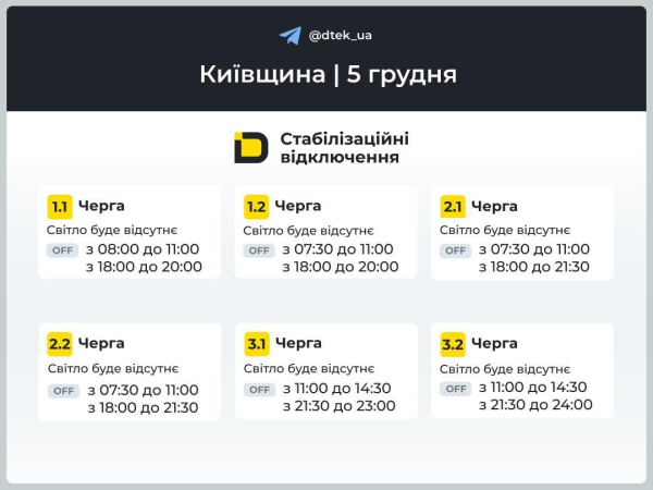 В Україні у п’ятницю вимикатимуть світло: хто сидітиме у темряві