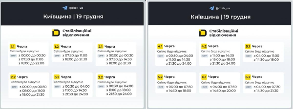 Відключення світла 19 грудня: коли не буде світла у п'ятницю