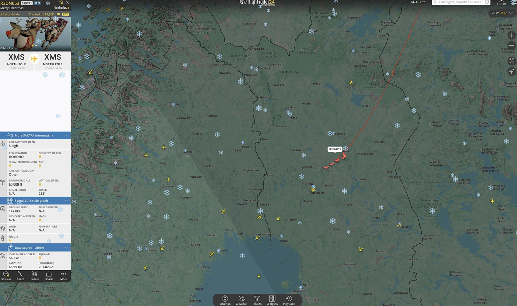 Jak śledzić lot Świętego Mikołaja na Flightradar24 w Wigilię