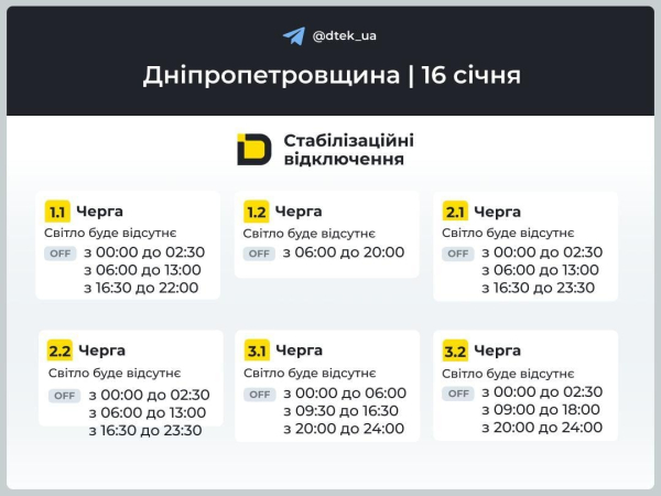 Графіки відключень на п'ятницю: хто і скільки буде сидіти без світла