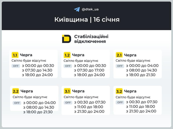 Графіки відключень на п'ятницю: хто і скільки буде сидіти без світла