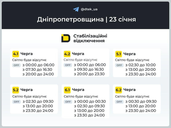 Відключення світла 23 січня: скільки не буде електроенергії в п’ятницю