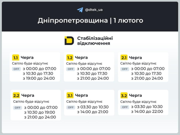 Графіки відключень світла: коли подаватимуть електрику 1 лютого