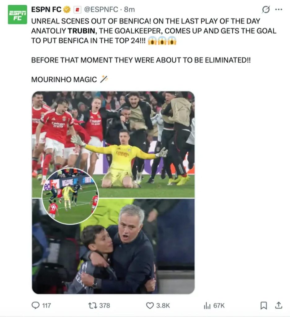 Benfica — Real 4:2: gol Trubina w 90+8. minucie dał play-off Ligi Mistrzów