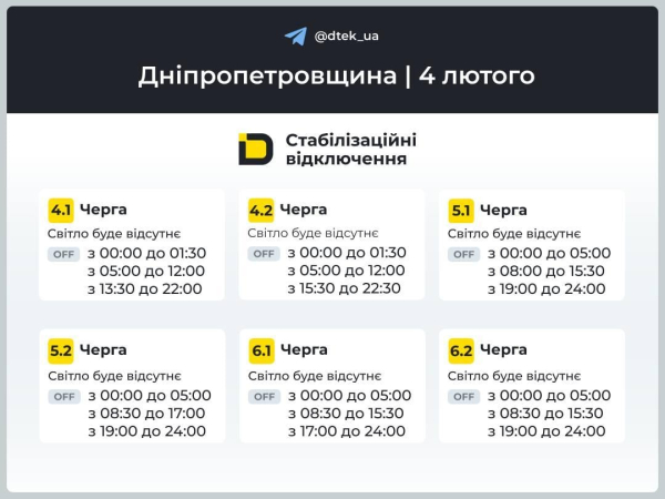 Графіки відключень електроенергії 4 лютого: коли не буде світла в середу