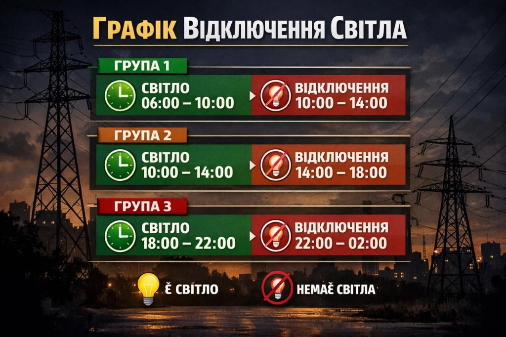 Графік відключення світла Полтавщина 13 лютого 2026: черги і години Графік відключення світла Полтавщина 13 лютого 2026