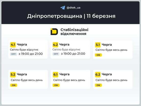 Графіки відключень на 11 березня: коли будемо без світла в середу