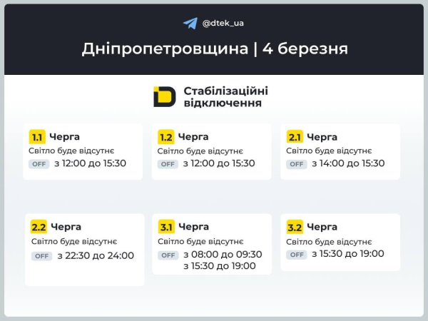 В Україні у середу вимикатимуть світло: графіки на 4 березня