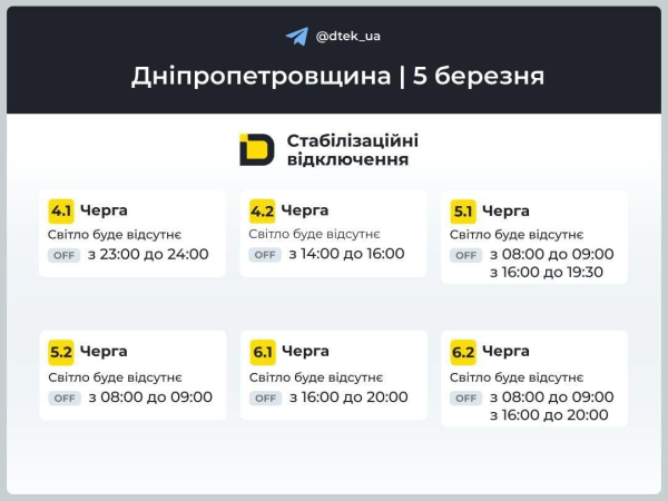 В Україні у четвер вимикатимуть світло: графіки на 5 березня