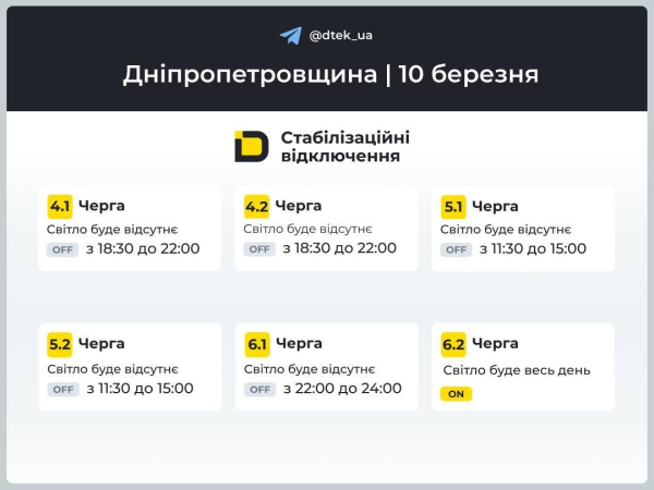 В Україні 10 березня вимикатимуть світло: якими будуть графіки у вівторок