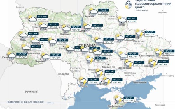Гідрометцентр: на вихідних в Україні очікуються короткочасні дощі та місцями грози
