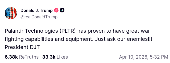 Трамп торгует акциями Palantir, одновременно рекламируя эти ценные бумаги в Truth Social