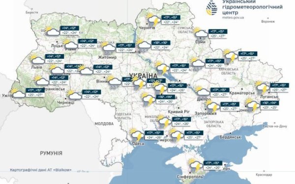 Гідрометцентр: у вівторок в Україні прогріється до +28°, місцями короткочасні дощі