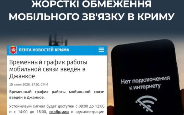 У Джанкої окупанти обмежили мобільний зв’язок та інтернет до восьми годин на добу, – ЦПД