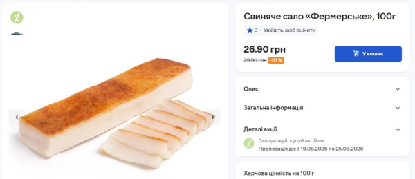 В Україні четвертий місяць поспіль дешевшає сало: скільки вже коштує